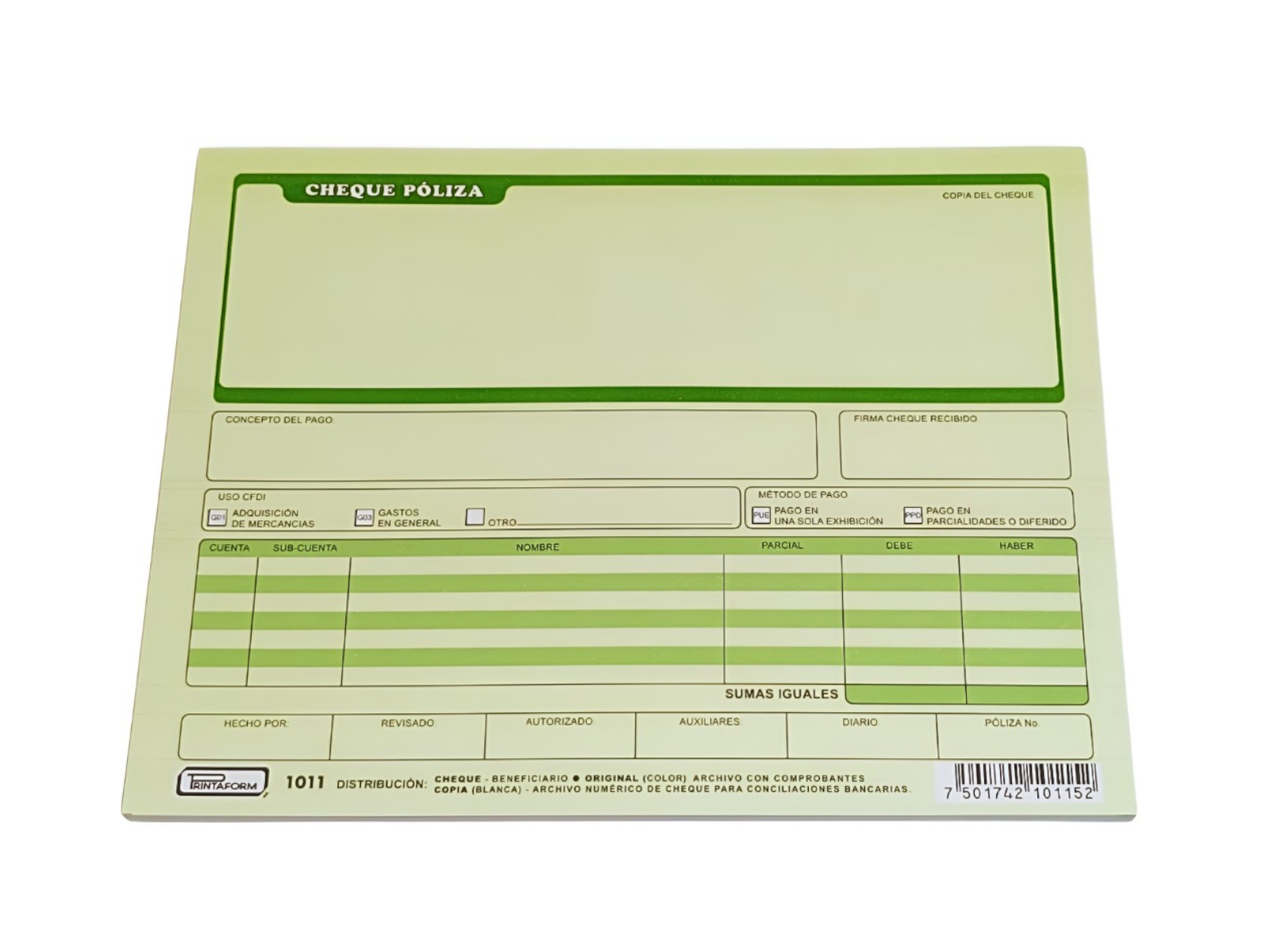 BLOCK PRINTAFORM B-1011 POLIZA DE CHEQUE 1/2 OFIC C/25 JGOS 