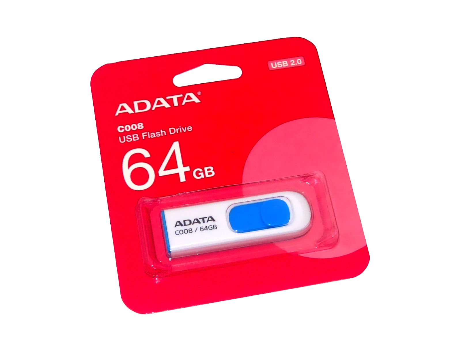 MEMORIA USB ADATA 64GB C008 BLANCO AZUL AC008-64G-RW        