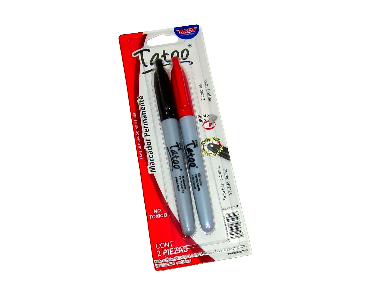 MARCADOR PERMANENTE TATOO FINO NEG/RO BLISTER C/2 MR104 BACO