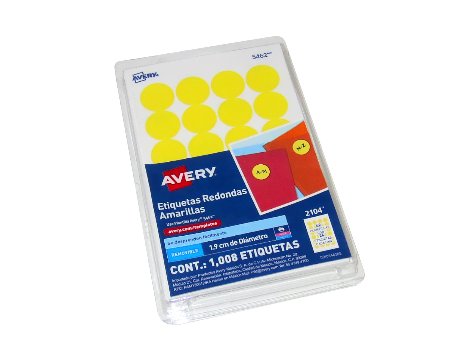 ETIQUETA AVERY REMOVIBLE REDONDA 3/4 1.9CMS AMARILLO 2104   