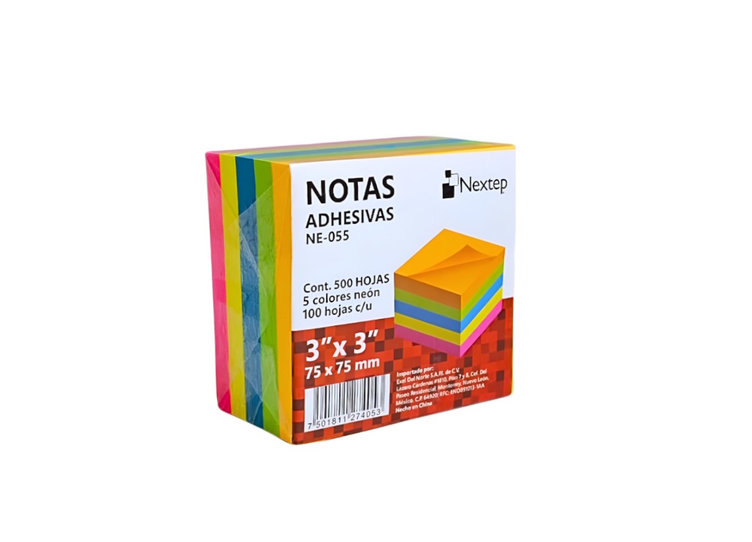 BLOCK NOTAS ADHESIVAS NEXTEP 3X3 NEÓN 5 BLOQUES 500H NE-055 