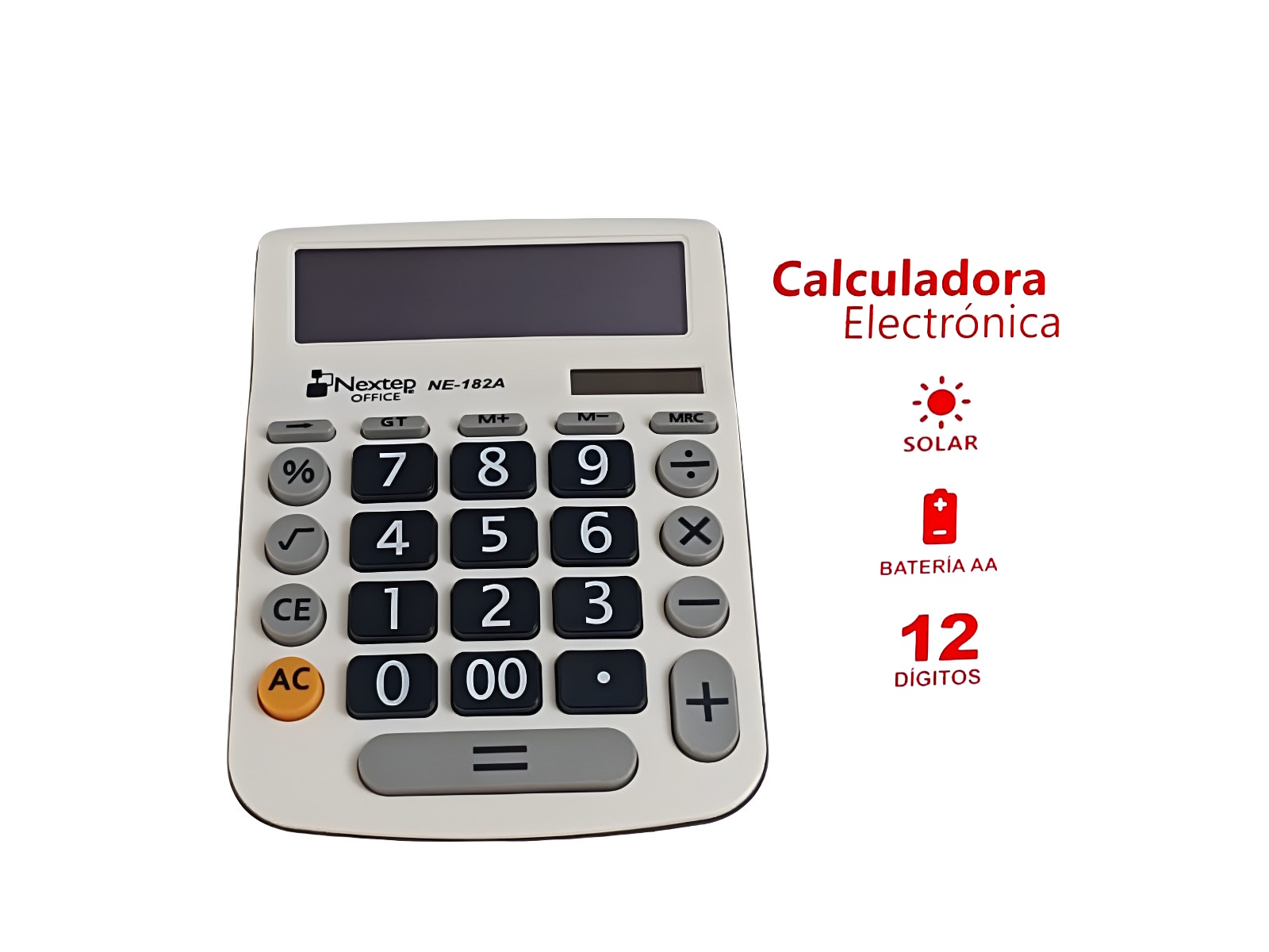 CALCULADORA 12 DÍGITOS ESCRITORIO TECLAS GRANDES NE-182A    