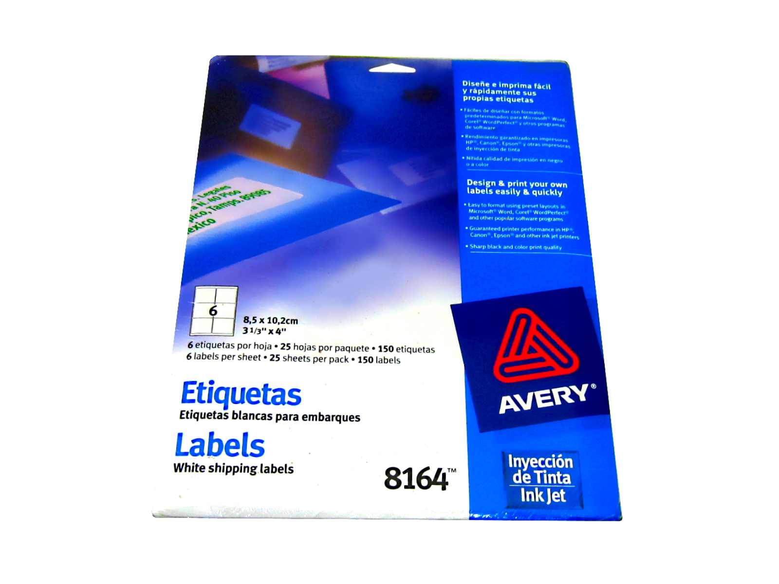 ETIQUETA AVERY BCA P/ENVIOS 8.5 X 10.2 8164                 